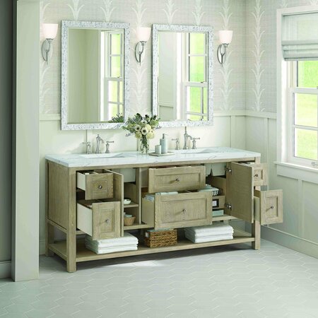 James Martin Vanities 72'' Double Vanity, Whitewashed Oak w/ 3 CM Ethereal Noctis Quartz Top 330-V72-WWO-3ENC